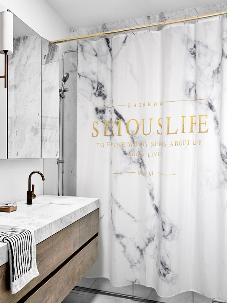 Nordic shower curtain cloth Waterproof thickened mildew-proof high-grade powder room bath partition window Bathroom curtain set free of holes