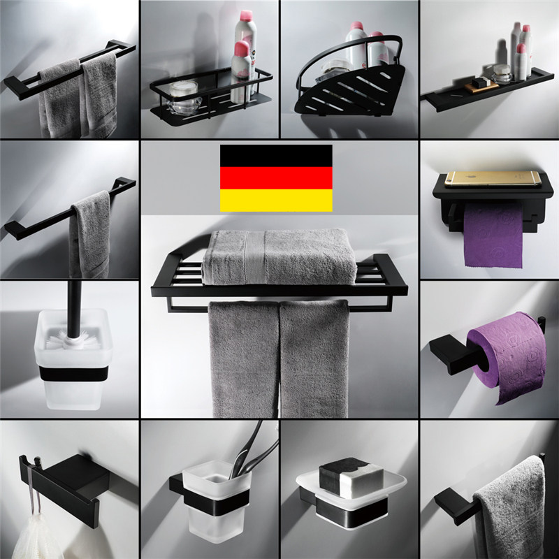 Bathroom pendant 304 stainless steel black matte matte towel bar rack paper towel holder toilet brush soap dish