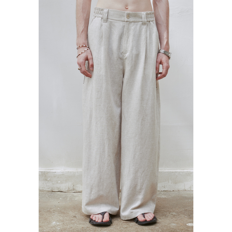 Lightweight Drapey Linen Pants with Side Seam Embroidery, Loose Casual Pants in Two Colors | Kernhafen Lightweight Drapey Linen Pants with Side Seam Embroidery, Loose Casual Pants in Two Colors | Kernhafen