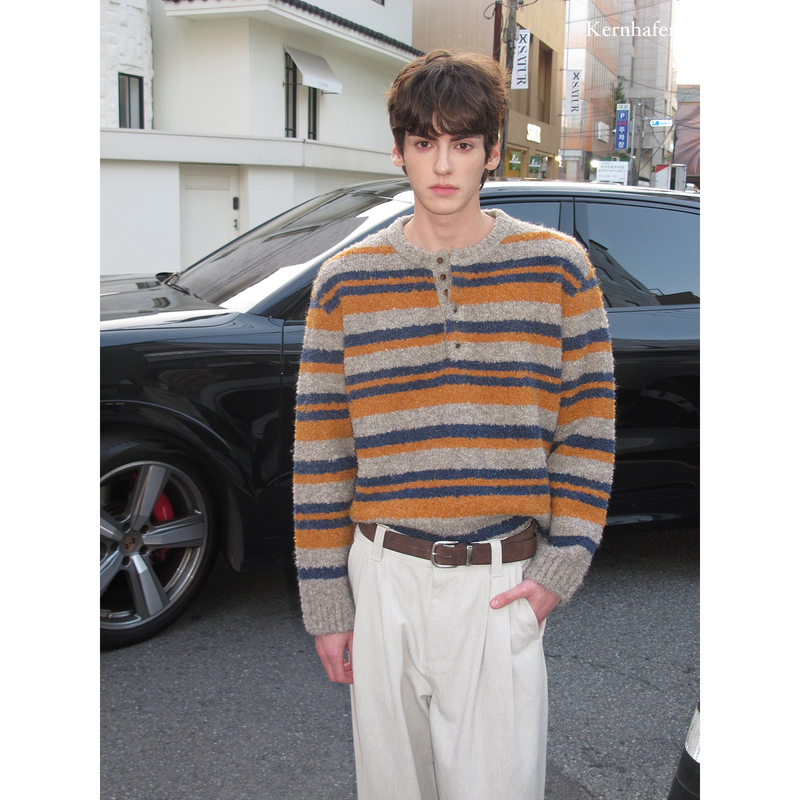 Kernhafen Henry Collar Colorful Striped Sweater Jacket Men's Pullover Knitted Long-Sleeved 2026 Autumn and Winter New Style