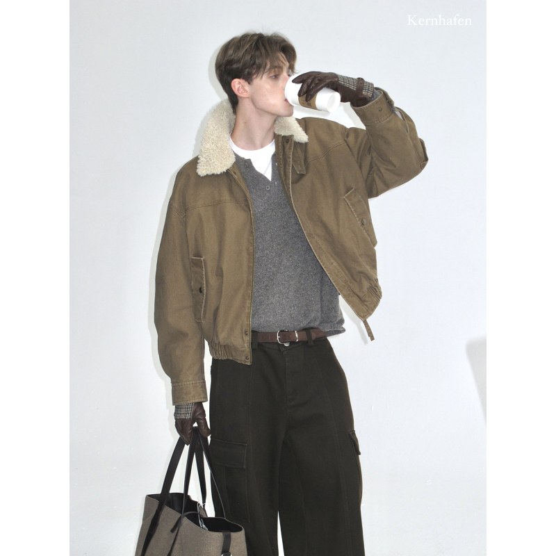 90% White Goose down Jacket with Fur Collar, Men's down Jacket, Lamb Wool Winter Short Workwear Parka for Men