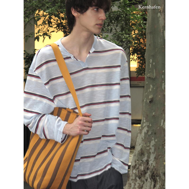 This Summer, I'M Wearing This! One-Button Henry Collar Striped T-Shirt | Kernhafen This Summer, I'M Wearing This! One-Button Henry Collar Striped T-Shirt | Kernhafen