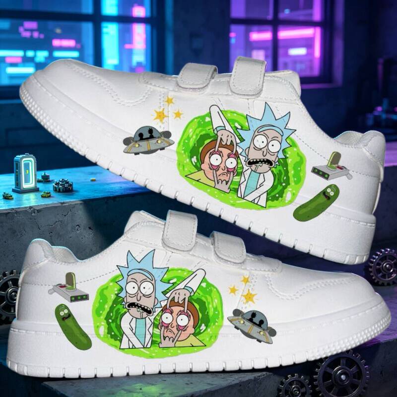 Rick and Morty Thin Children's Shoes Ow Collaboration Low-Top Sneakers for Boys and Girls, Versatile White Shoes for Older Kids in School