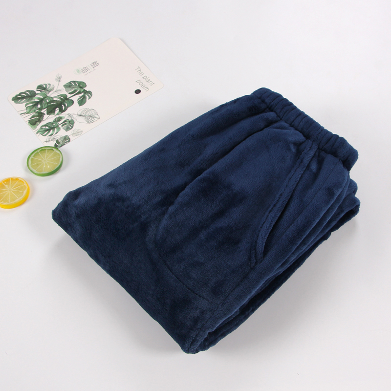 Quần Pyjama mùa đông Quần nam dày và nhung Quần nỉ rộng Kích thước lớn San hô Lông cừu ấm Màu rắn Quần nam quần âu