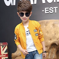 Áo khoác trẻ em cho bé trai mùa xuân và mùa thu Áo khoác trẻ em giản dị 2-13 tuổi Cậu bé áo len đồng phục bóng chày màu vàng quần áo trẻ em nam