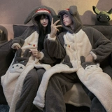 Зимняя коралловая бархатная флисовая пижама для влюбленных, фланелевый демисезонный длинный банный халат подходит для мужчин и женщин, комплект, увеличенная толщина