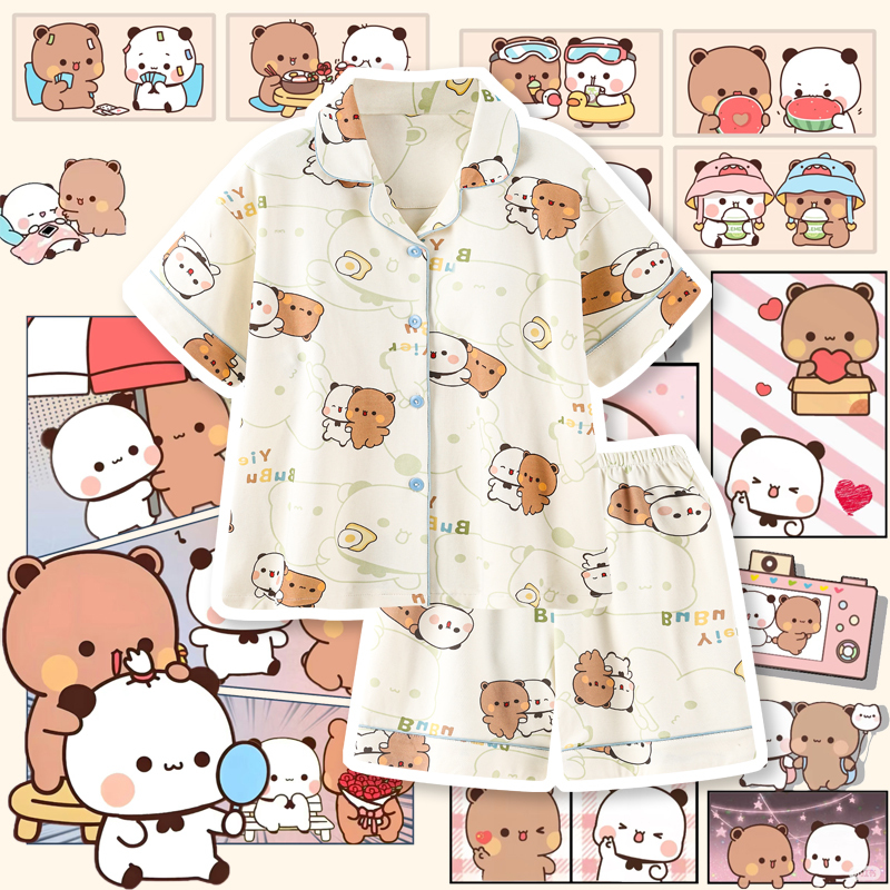 Couple's Summer Pajamas for Women and Men, Cool Cotton Short-Sleeve Pants, Cute Bubu Loungewear Set for Summer Couple's Summer Pajamas for Women and Men, Cool Cotton Short-Sleeve Pants, Cute Bubu Loungewear Set for Summer