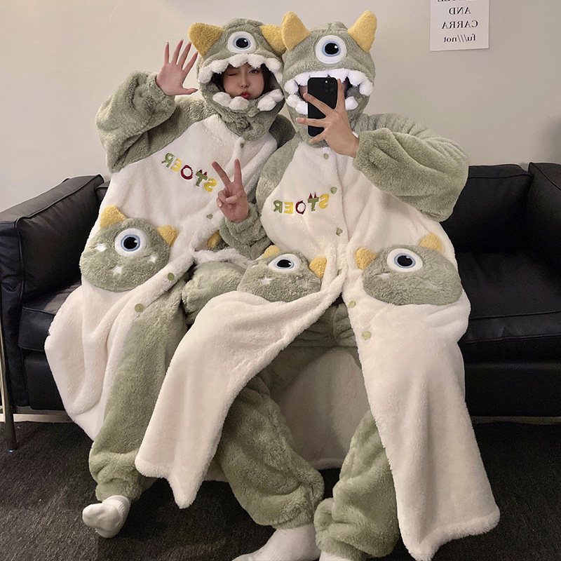 Large Eyed Paparazzi Pajamas Lovers Pyjamas Pyjamas for women's autumn and winter thickened Velvet Coral Suede Long home Suits Men Suit-Taobao