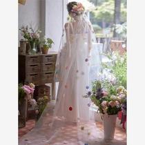 Long color bridal retro female veil high-end new style headdress forest photography flower wedding veil