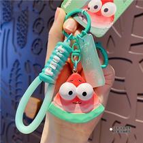 Wood carving style watermelon keychain couple personalized bag pendant men and women simple text meaning car key pendant