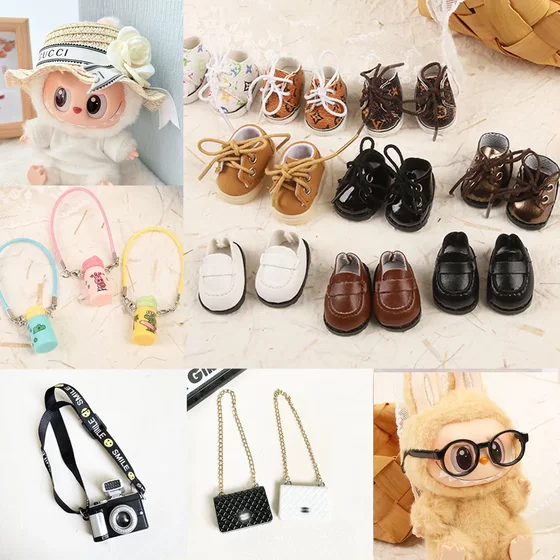 
Clothes only] 17cm blind box ragbub pendant baby clothes hat camera kettle shoes accessories Labubu dolls