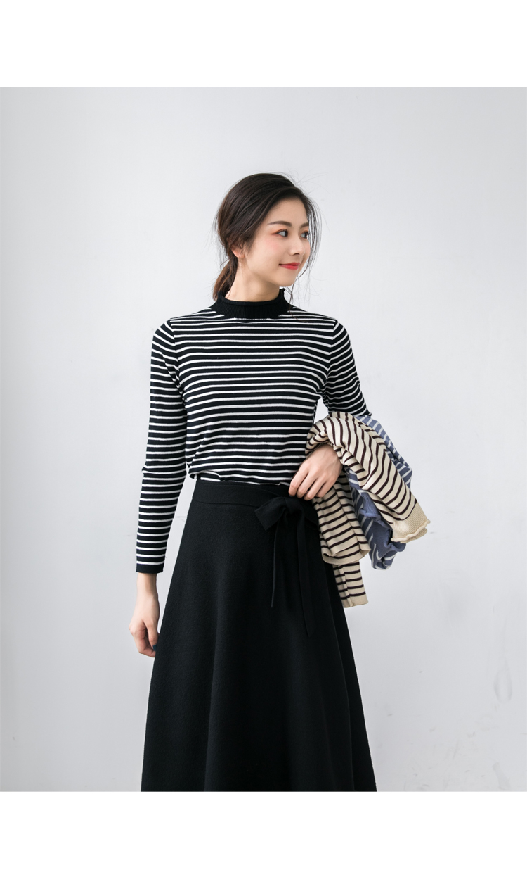 Nhiều màu sắc ~ Tay áo mỏng Áo len mùa thu và mùa đông Nữ cổ cao nửa vòng cổ ngọt ngào sọc len áo len đáy áo len mẫu áo len đẹp 2021