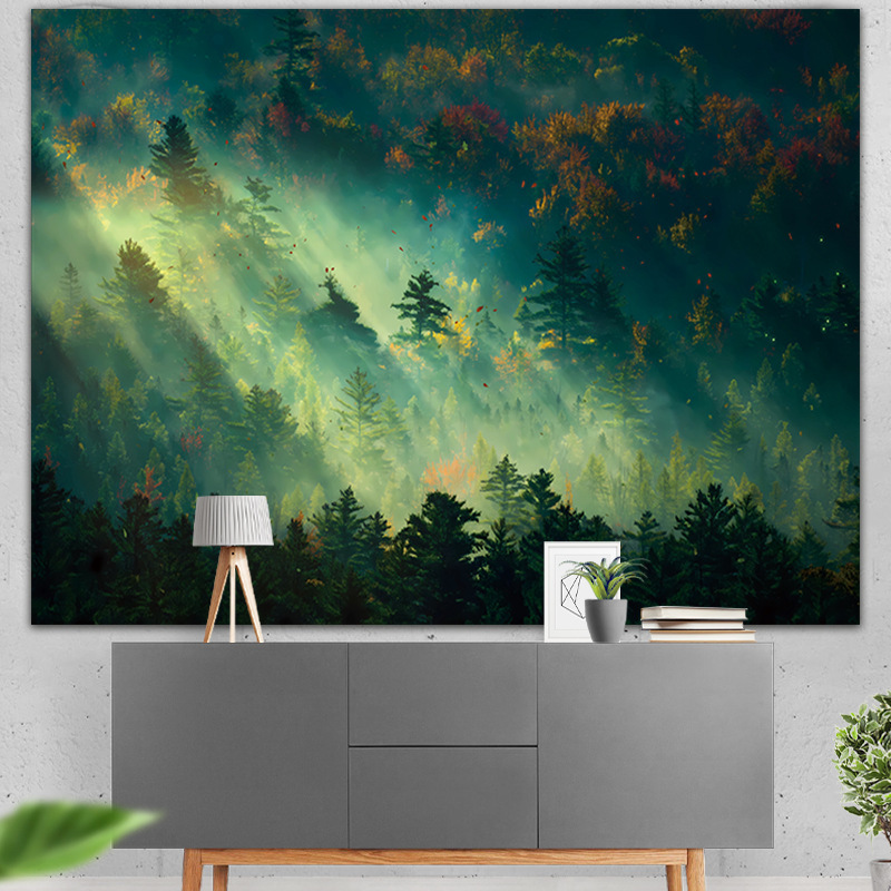 New Misty Forest Fabric Scenery Healing Internet-Famous Background Wall Hanging Cloth Student Bedroom Dormitory Decoration Tapestry
