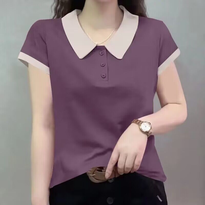 Pure Cotton Short-Sleeve T-Shirt Women's Polo Shirt Summer New Style Turn-Down Collar Base Shirt Loose Slimming Stylish Trendy Top Pure Cotton Short-Sleeve T-Shirt Women's Polo Shirt Summer New Style Turn-Down Collar Base Shirt Loose Slimming Stylish Trendy Top