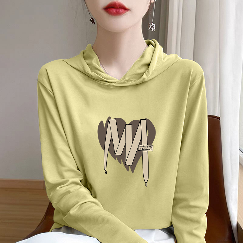 Pure Cotton Hooded Long-Sleeved T-Shirt for Women 2026 Spring and Autumn New Style Loose Slimming Thin Base Shirt Stylish Hooded Top Pure Cotton Hooded Long-Sleeved T-Shirt for Women 2026 Spring and Autumn New Style Loose Slimming Thin Base Shirt Stylish Hooded Top