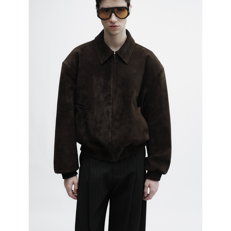 Sehenblau Designer Men's Clothing Imported Suede Sheep Leather Vintage Brown Coffee Color Jacket
