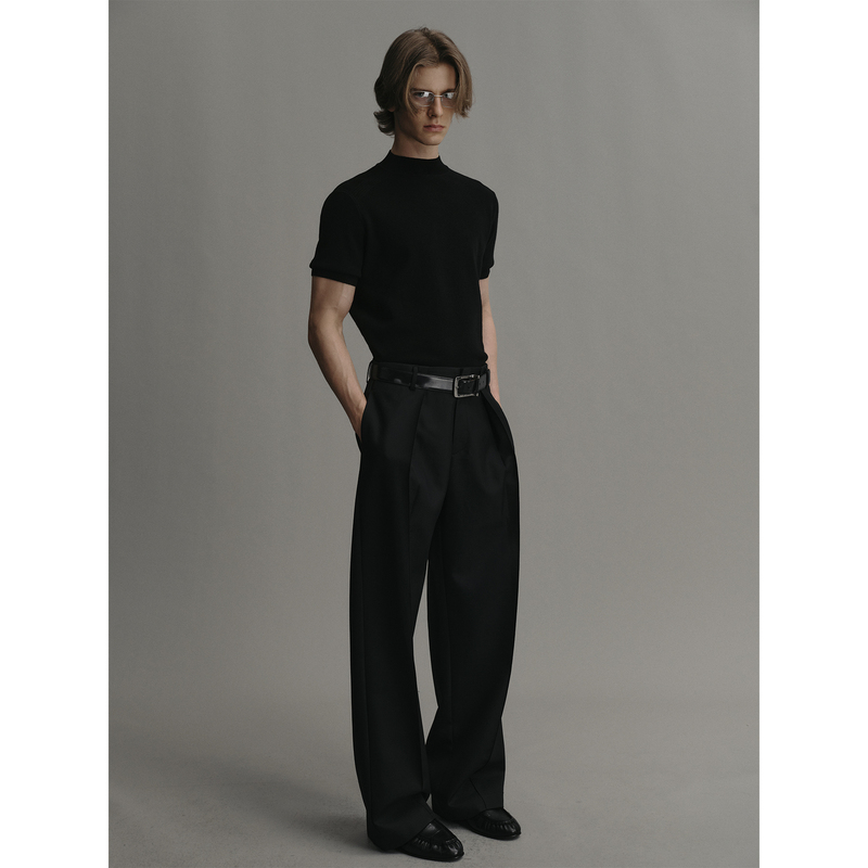Sehenblau Designer Men's Clothing Basulan Wool Black Half-High Collar Short-Sleeved Knitwear