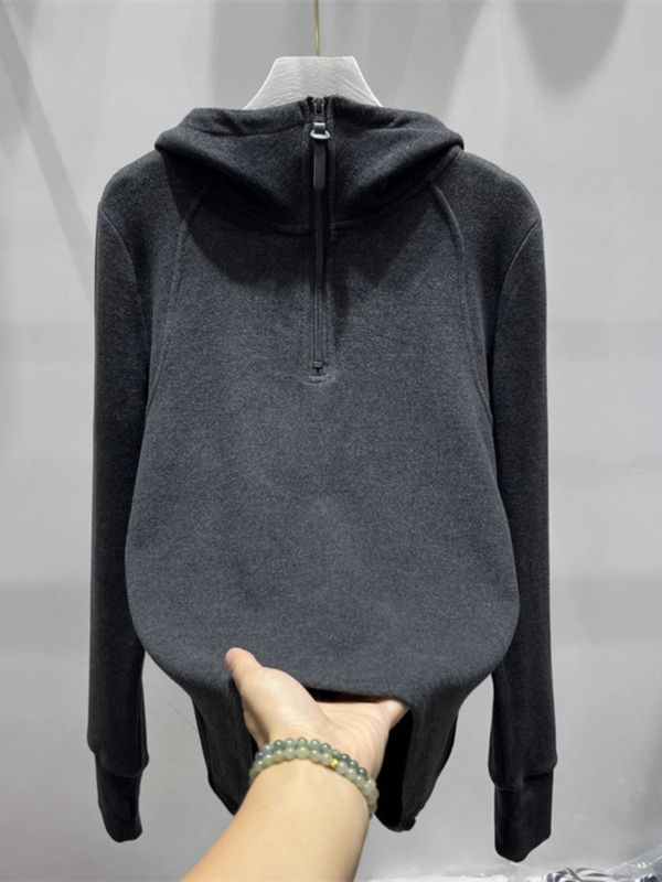 2023 New Solid Color Half-Zip Thermal Fleece Hooded Sweatshirt for Women, Autumn and Winter Design, Niche Base Layer Top, Hoodie 2023 New Solid Color Half-Zip Thermal Fleece Hooded Sweatshirt for Women, Autumn and Winter Design, Niche Base Layer Top, Hoodie