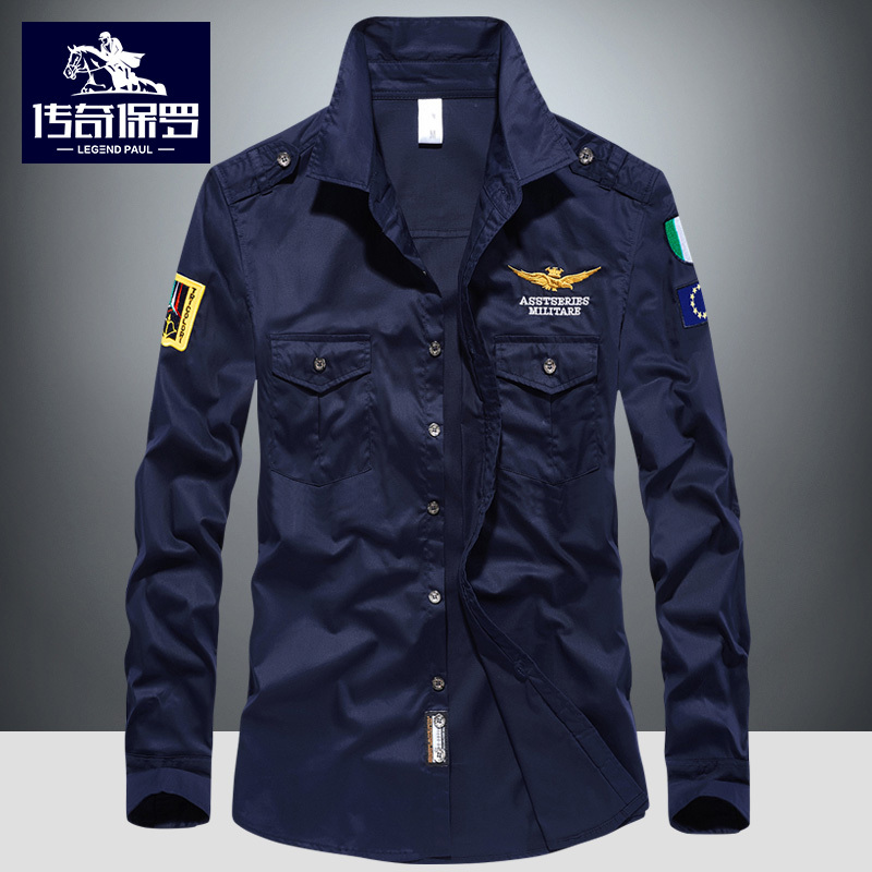 Legendary Paul Long-Sleeve Shirt Men's Shirt Spring and Autumn Embroidered Pure Cotton Long Shirt Large Size Workwear Shirt Jacket Men