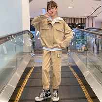 Girls workwear suit 2022 new trendy big boy girl spring clothes foreign style Korean version loose childrens spring and autumn three-piece suit