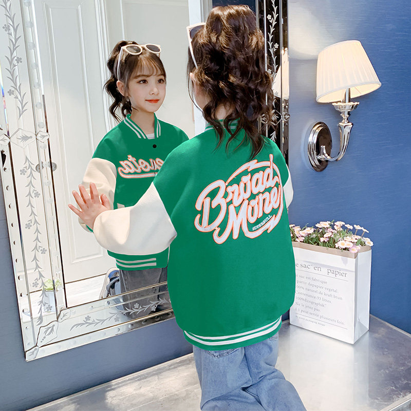 Girls spring coat 2022 new children's Western style Korean version of the single-shirt net red jacket casual baseball uniform big children