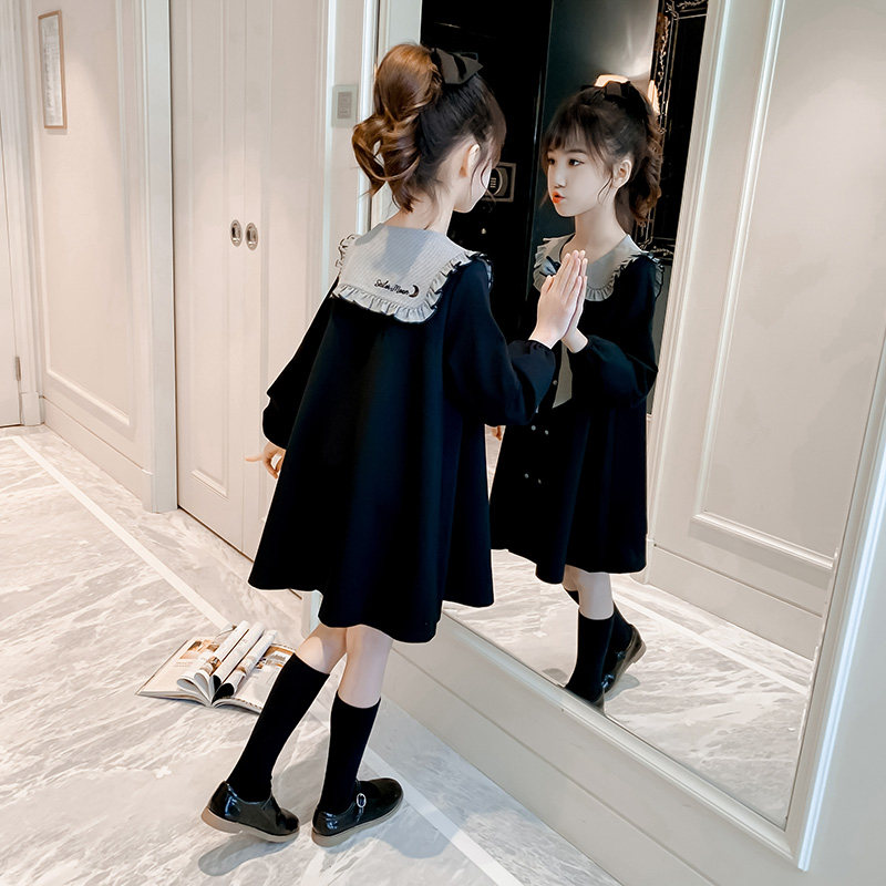Girls spring and autumn dresses 2022 new foreign style Korean version medium and large children's princess dresses 12 girls long-sleeved skirts