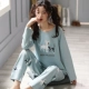 Đồ ngủ nữ ở Nam Cực mùa xuân và mùa thu cotton dài tay dễ thương phiên bản Hàn Quốc của bộ đồ phục vụ nhà học sinh lỏng lẻo đồ ngủ nam