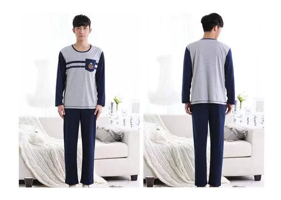 Bộ đồ ngủ nam ở Nam Cực mùa thu cotton dài tay giản dị phiên bản Hàn Quốc pijama nữ