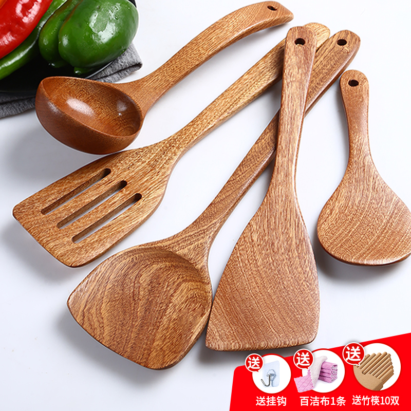 Ebony spatula Non-stick pan special high temperature wooden kitchen household cooking shovel Wooden shovel Wooden spoon long handle set