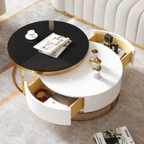 Light luxury telescopic size round coffee table Stainless steel metal designer furniture Modern simple coffee table TV cabinet combination