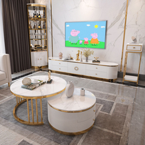 Light luxury tea tablet cabinet combination living room small household size simple stretch household size round tea table