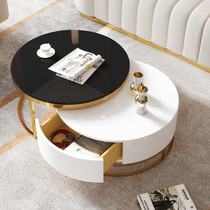 Light luxury telescopic round tea table stainless steel metal designer furniture modern simple coffee table TV cabinet combination