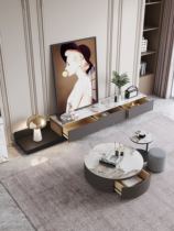 Telescopic TV cabinet Small household living room simple furniture Rock panel TV cabinet coffee table combination 2021 new