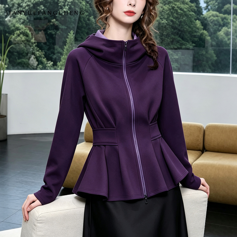 European Style French Design Trench Coat Jacket for Women, Waist-Cinching Hooded Sweatshirt, 2026 Autumn Cardigan Zipper Windbreaker European Style French Design Trench Coat Jacket for Women, Waist-Cinching Hooded Sweatshirt, 2026 Autumn Cardigan Zipper Windbreaker