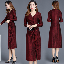 Spring and Autumn Temperament Age Long Sleeve Dress Women 2021 New Spring Dress Waist Slim Medium Long Fashion Skirt