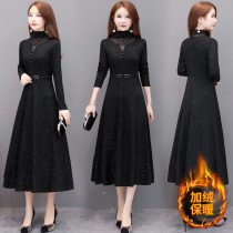 Spring and autumn temperament popular lady dress female 2021 autumn and winter New plus velvet over the knee