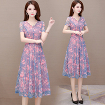 Temperament Shatters Dress Dress Womens Dress 2022 New Spring Summer Closets Slim Short Sleeve Snowspinning Middle-aged Mom Skirts