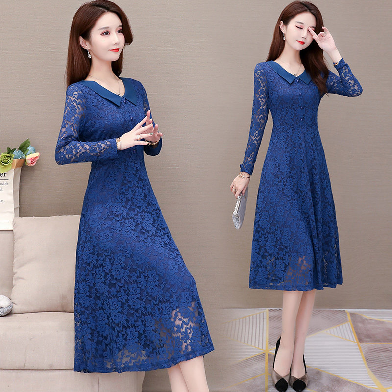 Fashion Doll Collar Foreign Dress Women 2022 Spring new Belly Temperament Mom Over Knee & Bottom Lace Dress