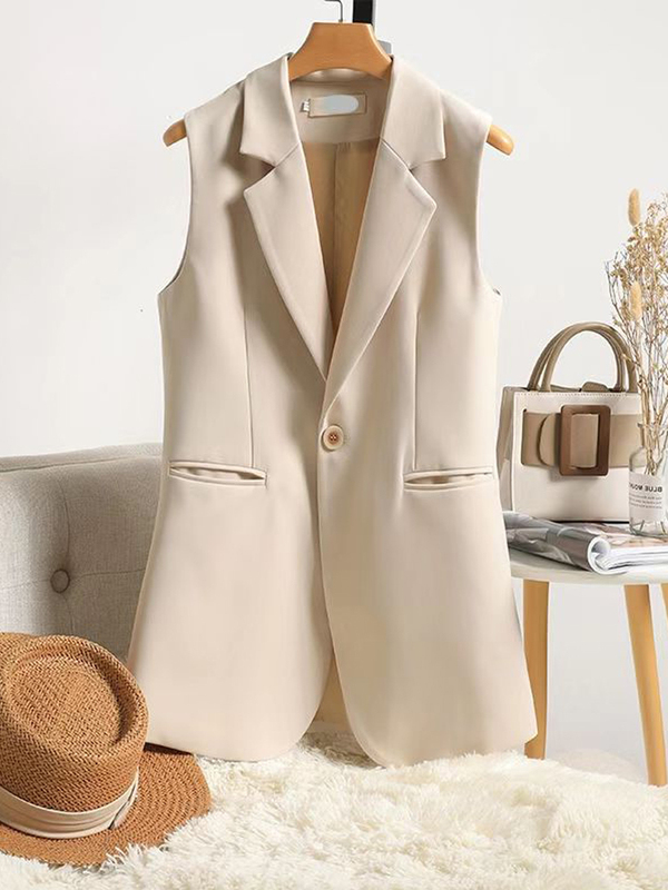 Off-White Suit Vest with Back Slit for Women, New Spring and Autumn Design, Sleeveless Outerwear Vest for Petite Figures