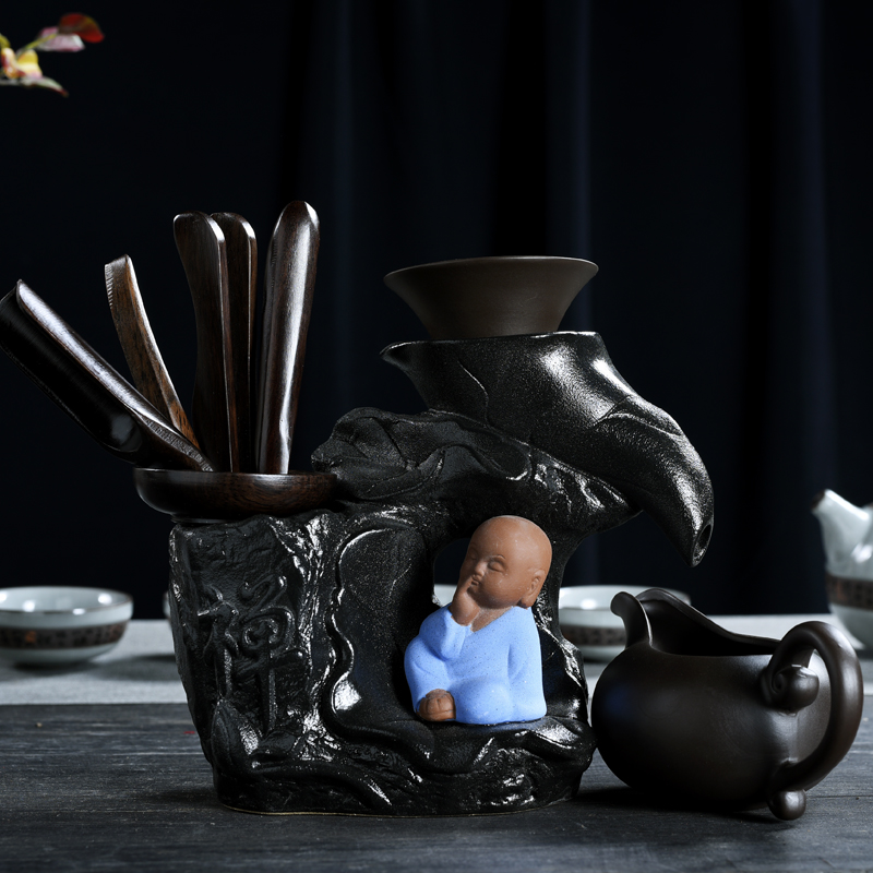 Nghi lễ trà Ebony Sáu quý ông đặt bộ trà Kung Fu Phụ kiện bằng gốm tre kết hợp trà trang trí trà gỗ rắn kẹp - Trà sứ bộ ấm chén uống trà