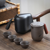 Haunzun Purple Sand One Pot Four Cups Portable Tea Set Travel Tea Tea Suit Outdoor Vehicular Quick Passenger Cup Travel Tea Cup