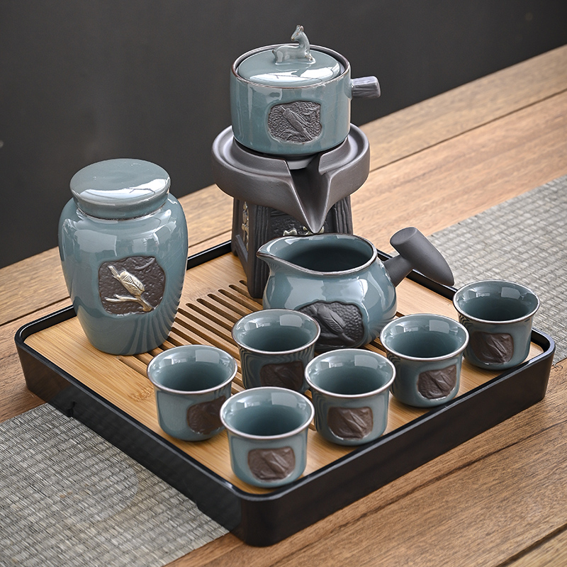 The whole set of lazy automatic ceramic tea cup cup cup cup cup cup cup cup cup Yixing purple glass