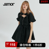 Jamor spring and autumn temperament fashion waist dress neckline hollow careful machine design A-line skirt