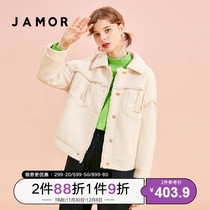 Jamor Spring Autumn new simple versatile white woolen jacket loose student woolen coat womens short
