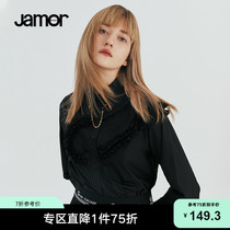 JAMOR Woman Shirt New Temperament Black Casual Shirt Woman Design Sense Small Sweater