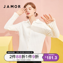 Jamor Autumn Winter New White sweet striped sweater cardigan jacket womens knitted blouse slim slim