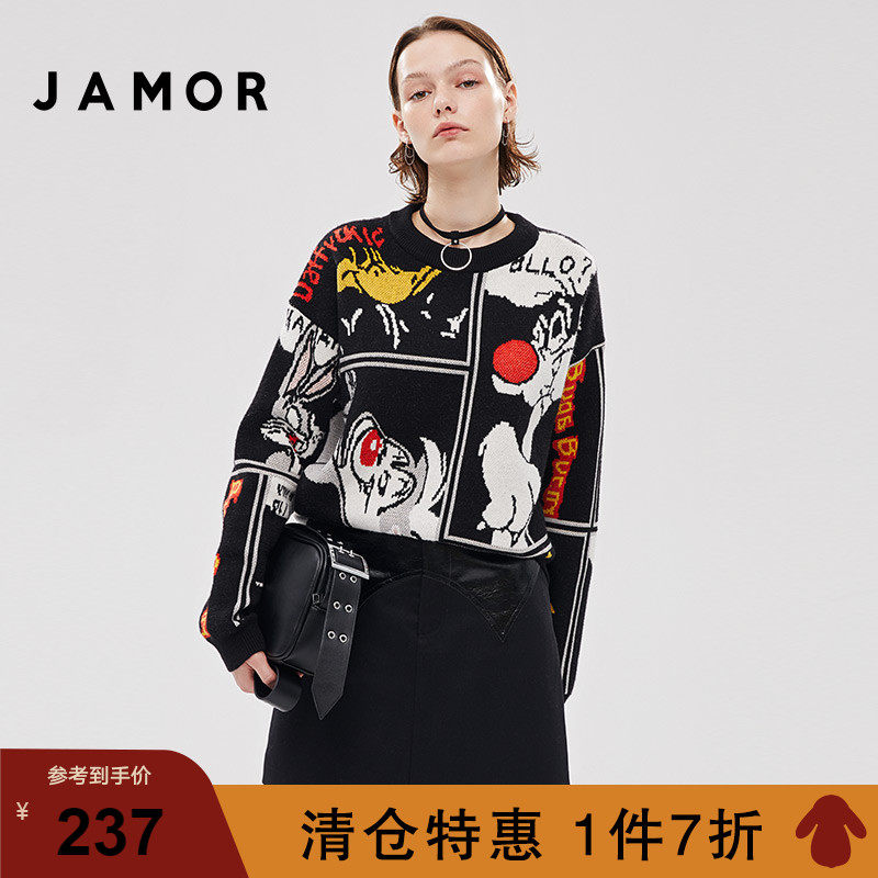 Jamor Winter New Cartoon Anime Sweater Woman Round Knitted Sweater Lax Fashion and Leisure Shop