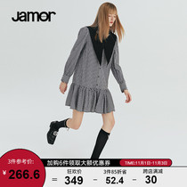 Jamor2021 autumn new black and white plaid sweet commuter dress small design college straight shirt skirt
