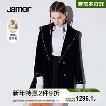 Jamor2021 shopping mall with hooded double-sided woolen coat female loose woolen cloth college style age reduction coat
