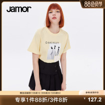 Jamor Spring Summer College Wind Round Printing Casual Shirt Candy-Color Short Sleeve T-Shirt